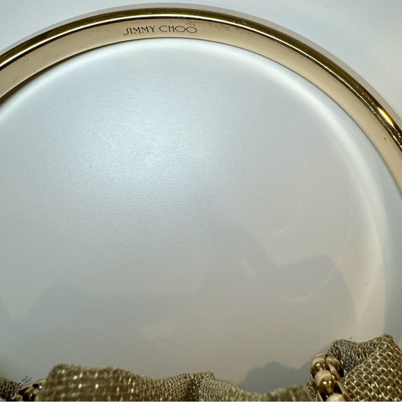 Jimmy Choo Bon Bon Champagne Gold Metallic Mesh Bucket Bag W Gold Chain Strap - Picture 6 of 15